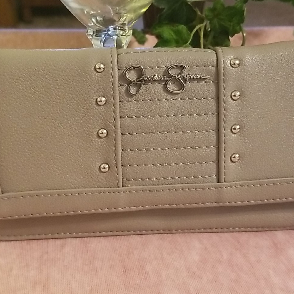 Jessica Simpson taupe beaded wallet